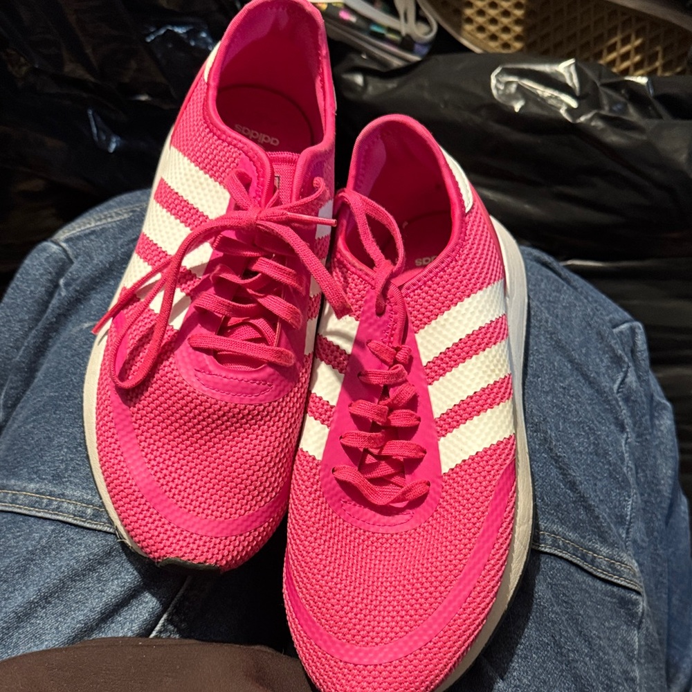 Adidas Women's Bright Pink and White Sneakers